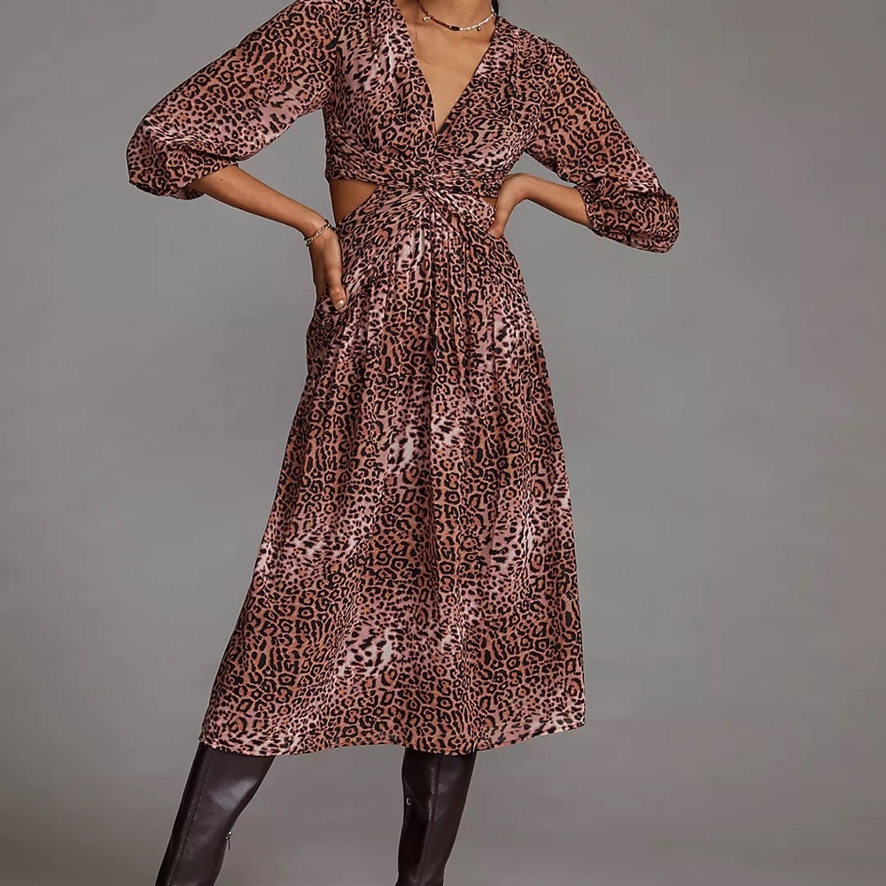 Anthropologie x Ranna Gill Leopard CUT-OUT MIDI DRESS Floral Size L
